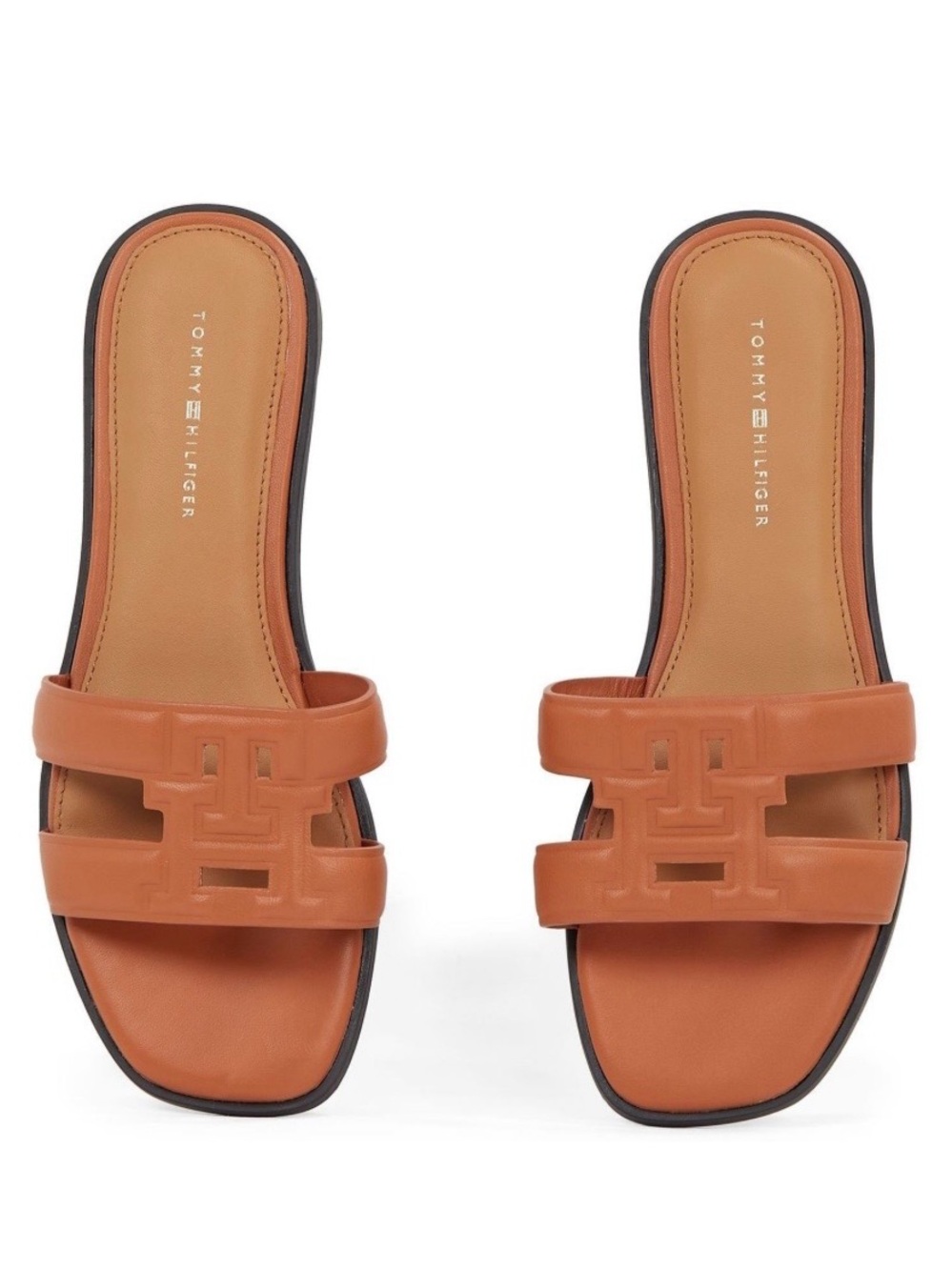 Tommy Hilfiger Women’s sandals Terenz Tan Leather Logo Slide Sandals size 8M